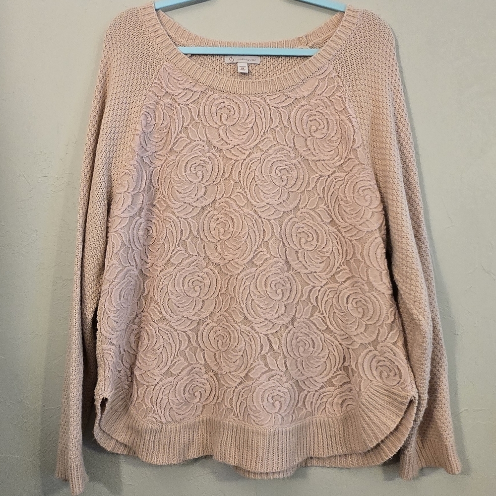 Fitted Lace Blush Rose Cable Knit Sweater